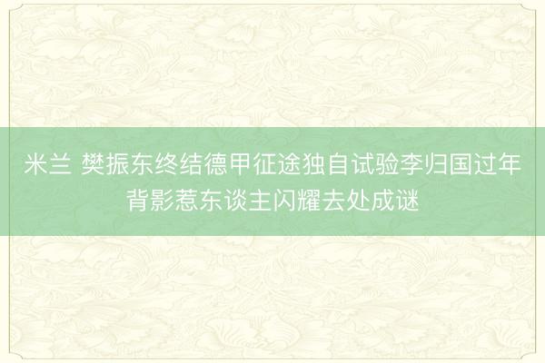 米兰 樊振东终结德甲征途独自试验李归国过年背影惹东谈主闪耀去处成谜